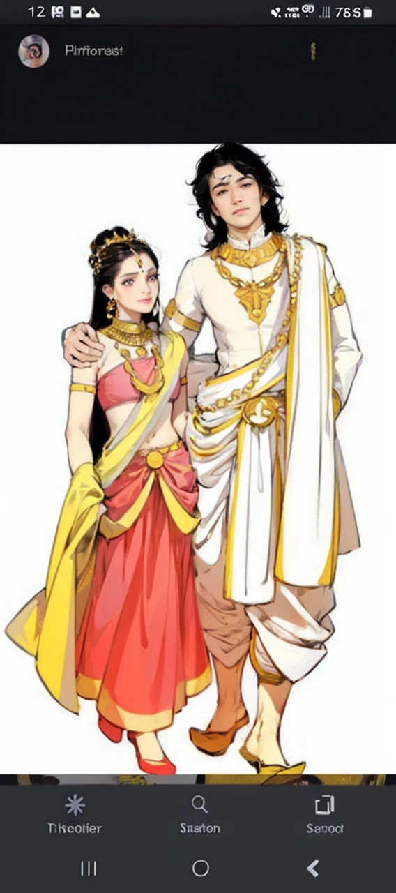 (absurderes, A high resolution, Ultra detailed, hdr), Masterpiece, Best quality, Portrait of a couple, Handsome man beautiful women, Detailed face, wide eyes, ((large eyes)), ((light smile)), Professional photo, upper body, [ well-defined body], f/2.8, masterpiece, best quality, highres, 16k, UHD Subhadra Arjun 