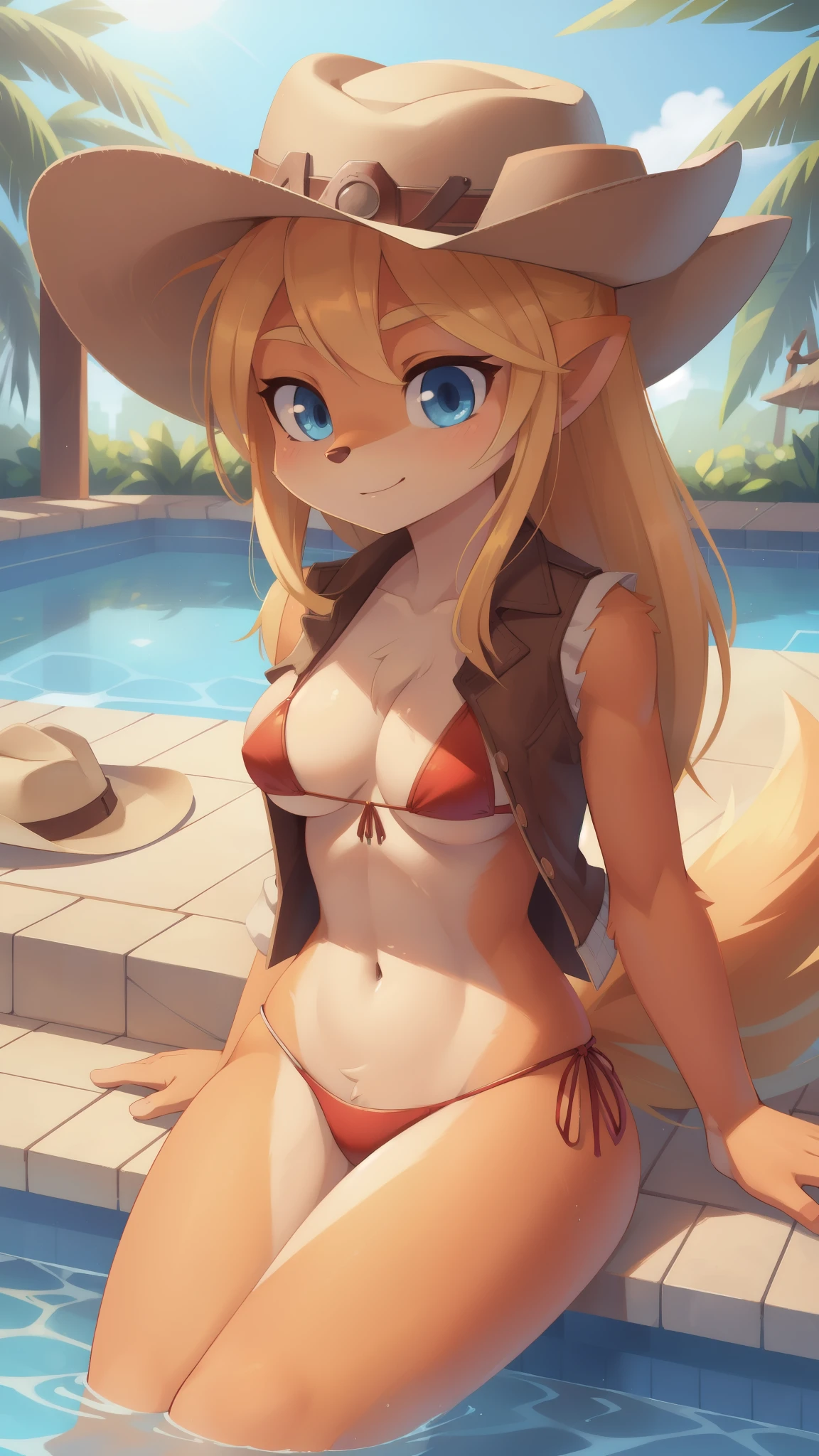Shark girl, anthro, young, cute hair, long ponytail, blonde hair, blue eyes, medium breasts, detailed body, furry ears, shark nose, blue jacket, open clothes, black micro bikini, masterpiece, looking at you, two tone body skin, gray body skin, clear gray body skin, detailed face, detailed eyes, detailed body, perfect lighting, perfect shadows, perfect eyes, perfect hair, perfect face, gorgeous body, detailed hands, glistering body, shiny body, skinny, spectacular effect, goggles, fangs, aeghao, tongue out, full body, feets whit three toes, beach, clear sky, sexy, pussy, hand on pussy, hand on breasts, masturbating under bikini, touch her breast under bikini,
