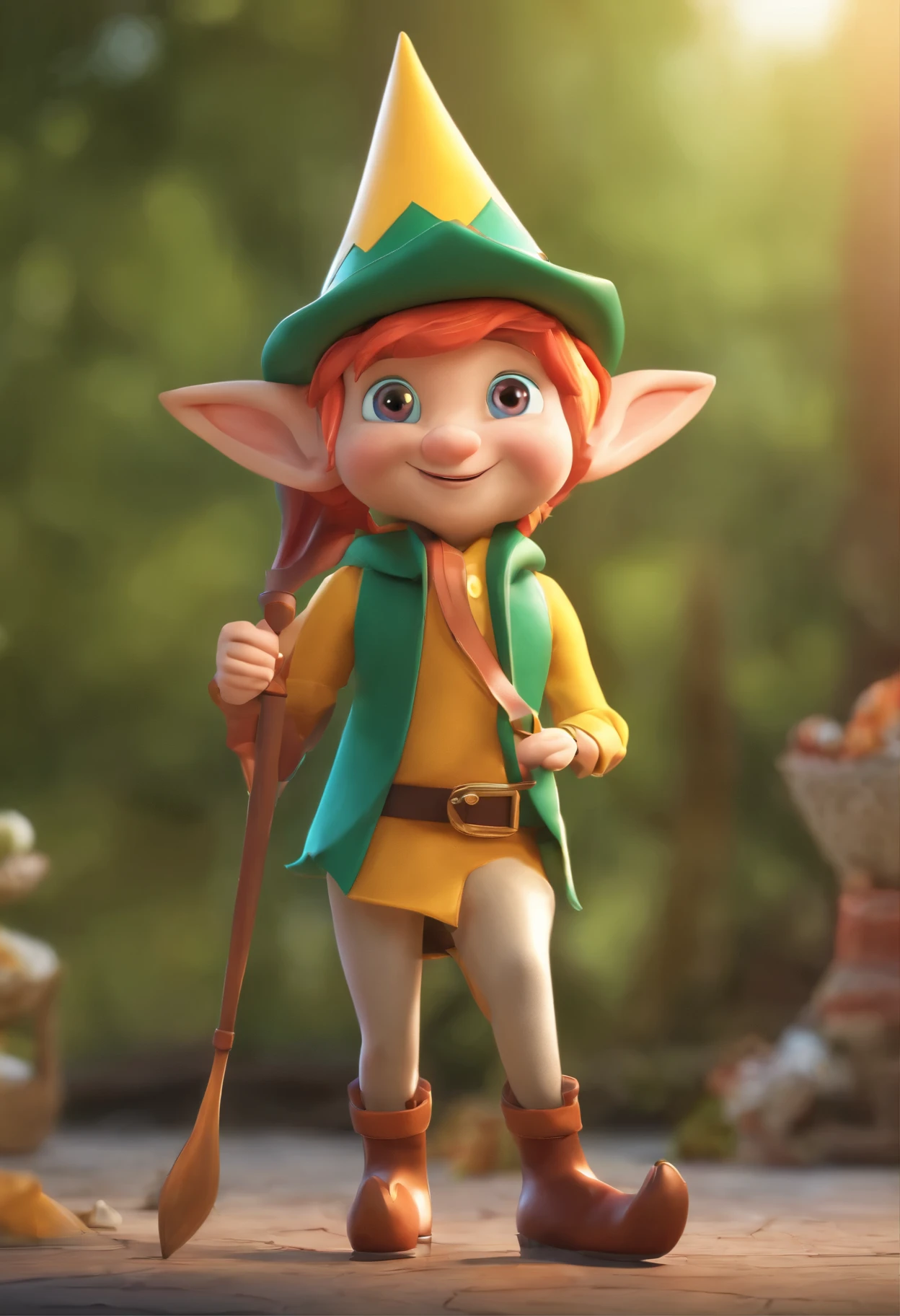a cartoon character, an elf with a pointy hat and a mischievous smile