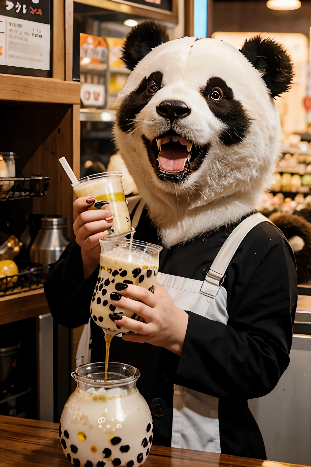 Panda with boba tea