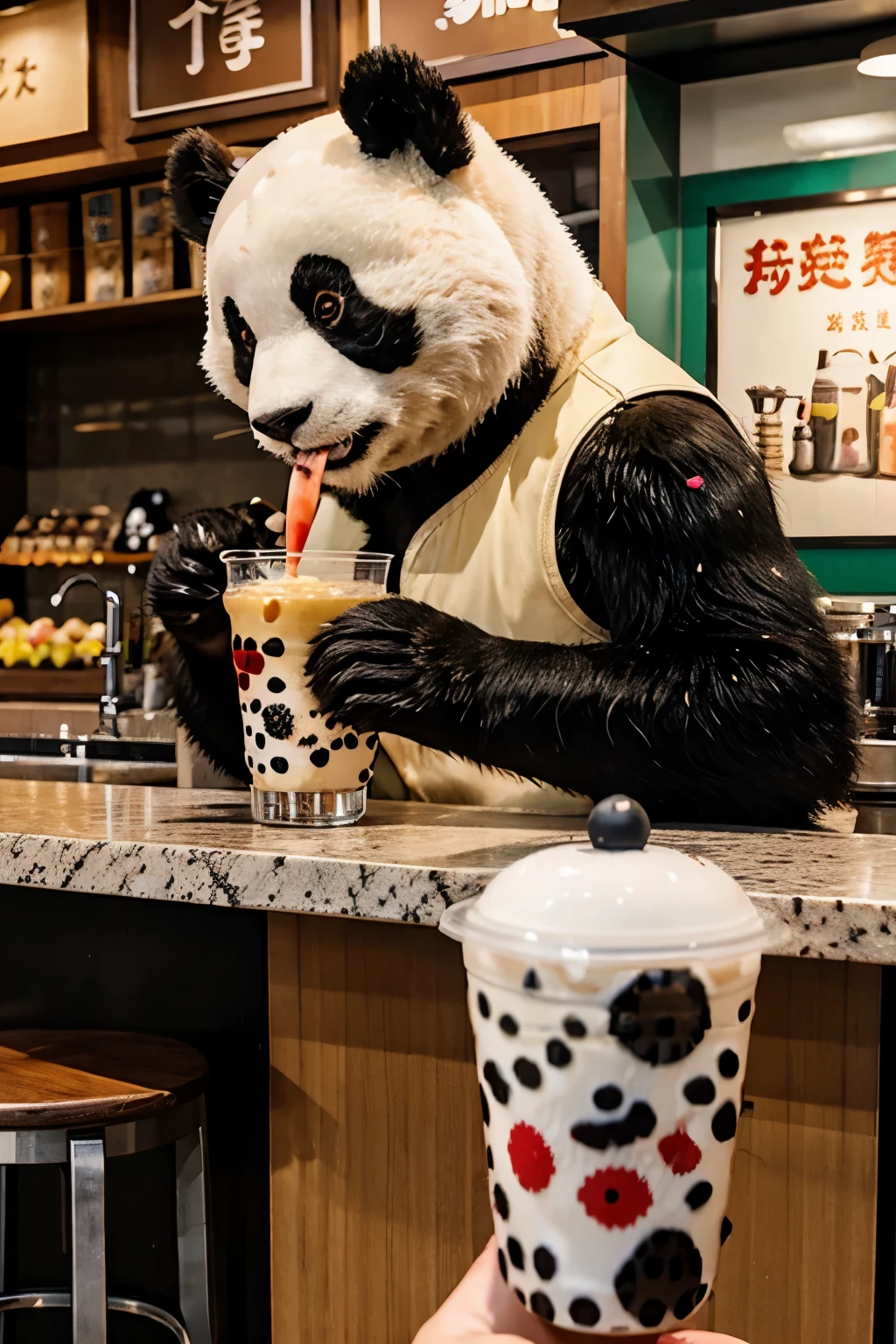 Panda with boba tea