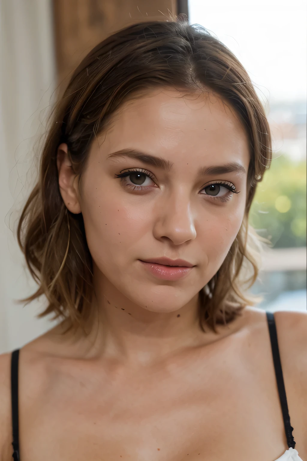 (Best quality), (detailed), face that seems real, blonde avec tache de rousseur sur le visage, en tenu de travaille sexy 





