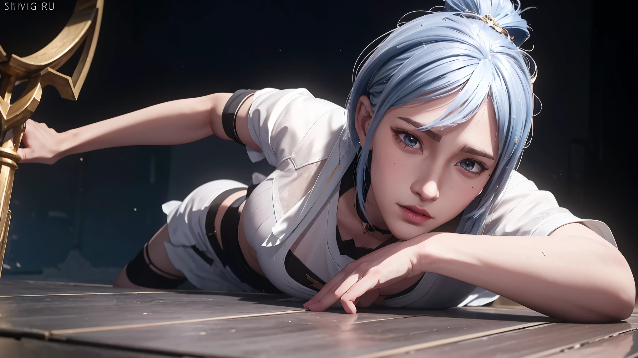 Cartoon character with sword and text on dark background, Blade and Soul, from ncsoft, start screen art, PC games with UI, start screen, Amazing splash screen art, game Critical Art, Loading Screen, Loading Screen, Loading Screen”, Ink figure painting, Wang Chen, Critical Art, yasuke 5 0 0 px Model,Close-up of miss wearing white mask, Beautiful character painting, guweiz, Gurwitz-style artwork, White-haired god, author:Yang Jie, Epic and beautiful character art, Stunning character art, author:Fan Qi, by Wuzhun Shifan, pixiv Art Street Guviz, Single ponytail, insult, High Ponytail, Tall and big, Long legs, (sleeveless lace shirt), (shorts), (Striped )), ((Striped )), Walk, elegant, dignified, miss, Beautiful curves, sweet smile, Strong sense of detail and layering, color丰富绚丽, Has a unique texture, rich and colorful, color, vivid, Design Art, 16K, Super detailed, {{illustration}}, {Extremely refined}, {Exquisite surface treatment}, Super detailed, Delicate and shining eyes, {{Light}}, 极致Light效果, Model: realism, CFG size: 12, Laura: Bright texture (1.35), high quality, masterpiece, Exquisite facial features, Delicate hair depiction, Detailed depiction of the eyes, masterpiece, best quality, Light线追踪, Extremely detailed CG unified 8k wallpaper, masterpiece, best quality, (1 girl), 完美miss身材, (((tight white t shirt))), (Delicate face), short black hair, Tie your hair up, Light blue hairpin, (White skin), (Optimal Lighting), (Super intricate details), 4k unity, (Super detailed CG), Showing off her white legs, , Hot Pants, shorts,