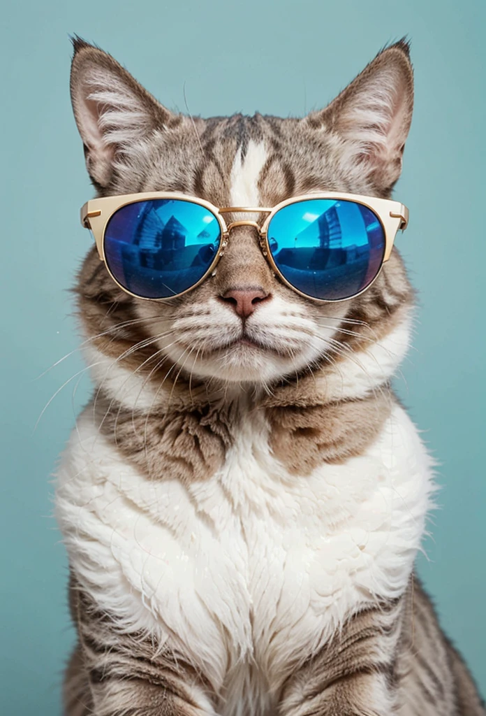 1cat real fur, realistic, amazing photo, uhd, 4K, hyper realism, cool cat with sunglasses, highres, extremely detailed, vivid colors, photo-realistic, studio lighting, physically-based rendering, no-human
