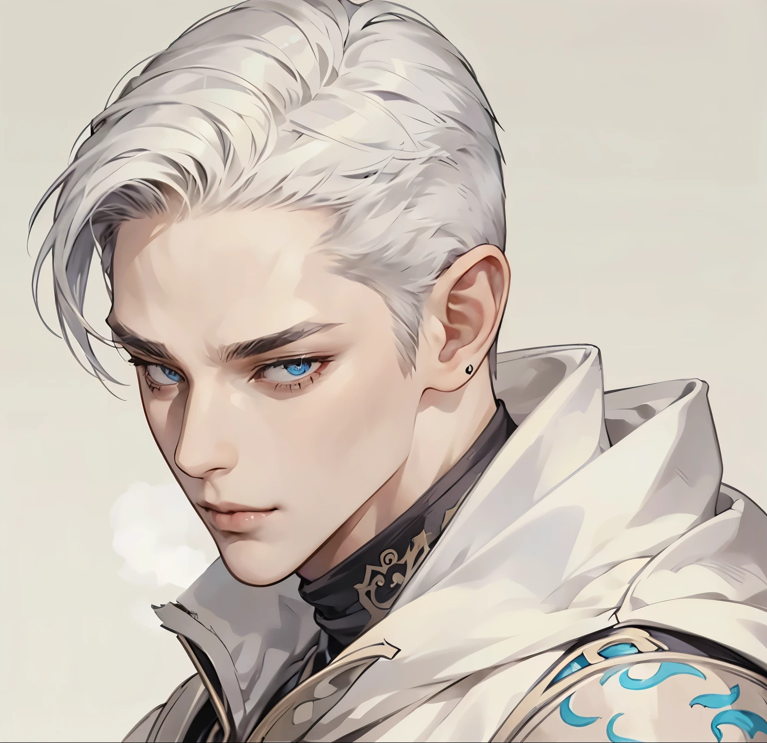 there is a man with a shaved head and ear piercings, handsome guy in demon slayer art, detailed anime character art, artwork in the style of guweiz, clean detailed anime style, anime character portrait, male anime style, anime style character, high detailed face anime, made with anime painter studio, anime style portrait, anime portrait of a handsome man
