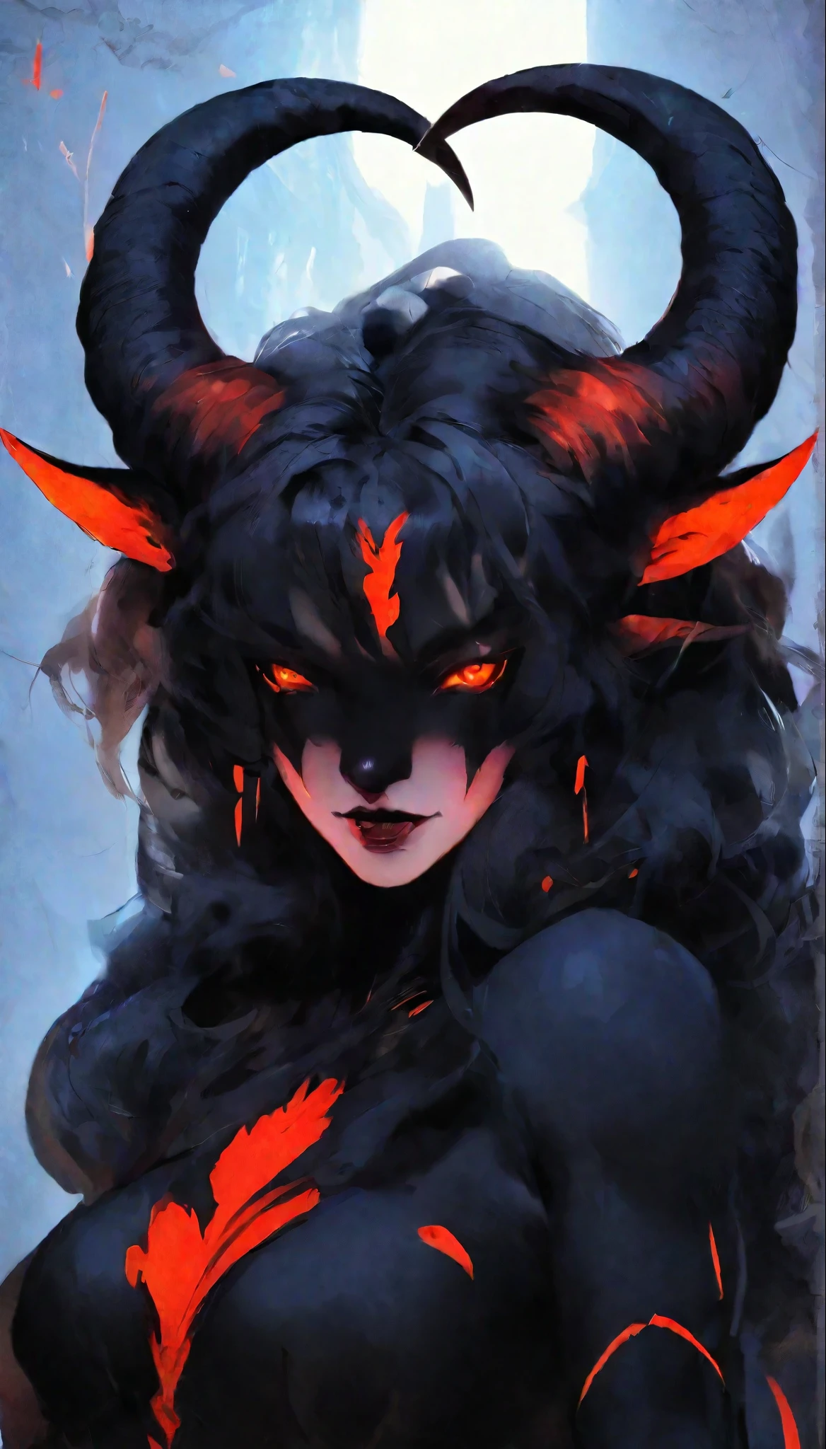 (masterpiece), (best quality: 1.4), (imperfect anatomy: 1.4), high quality, expressive eyes, full body, three-headed beast, detailed cebesas, horrible faces, terrifying faces, detailed ((goat head,head of minotaur,zombie head)), (dense, black hair all over the body), {{thick skin}}, chimera, asmodeus demon chimera, goat legs,strong, hairy long arms,red eyes,dripping saliba,eyes of wrath,teeth,long and robust horns,despair,dark atmosphere with smoke, muscular shoulders,nightmare, (standing on two legs), dynamic lighting, high resolution, 4k resolution, dynamic pose, silver jewelry, {hell background} , choker, animal ears, bull ears, ((beast ears)), {{snake head tail}}, snake tail, (tail), ((realistic dark fur)), blood and weapons,king of hell, horns, goat horns, minotaur horns, demon king crown, ((monster chimera)), heterochromia, red eyes, ice blue eyes, feathered wings, claws, animal hands,