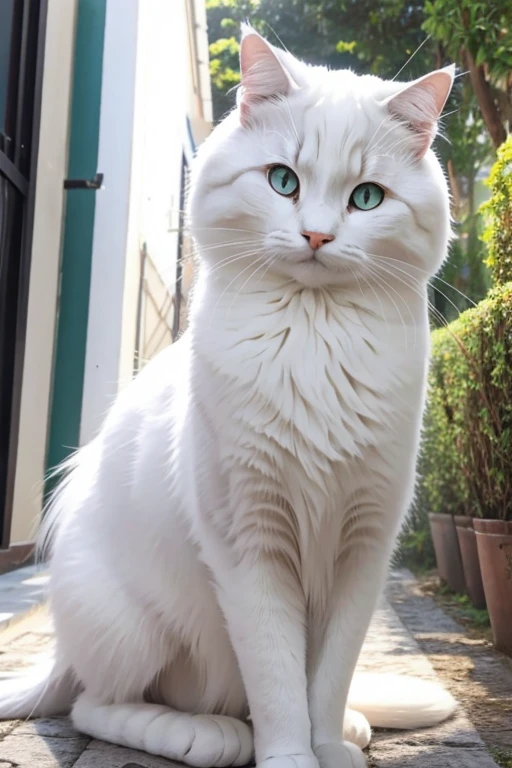 Gata de anime fofa em fundo branco 