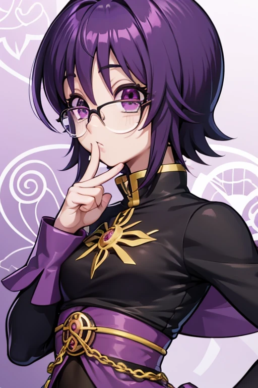 Shizuku murasaki (Hunter x Hunter), mulher linda, oculos preto, cabelo preto, colar de cruz dourada, segurando aspirador que possui uma boca, casaco preto, peitos grandes