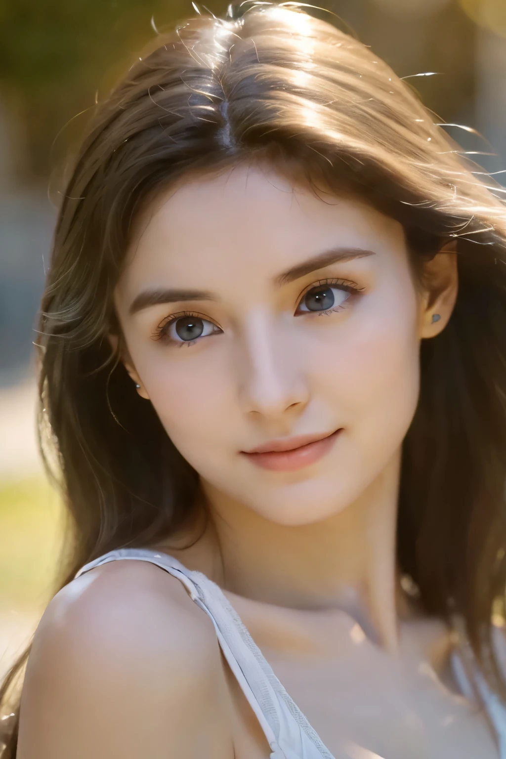 ８ｋ、High resolution、Beautiful Girl of the Wizard、young、white skin,、narrow eyes,high nose,lighting that illuminates the face、clear image、intellectual beauty、skinny、no makeup、The expression you show to your lover,shining hair、single eyelid, relax on vacation, (28-year-old woman:1.3), ((3/4 view photograph )), ((3/4 angle photograph)),