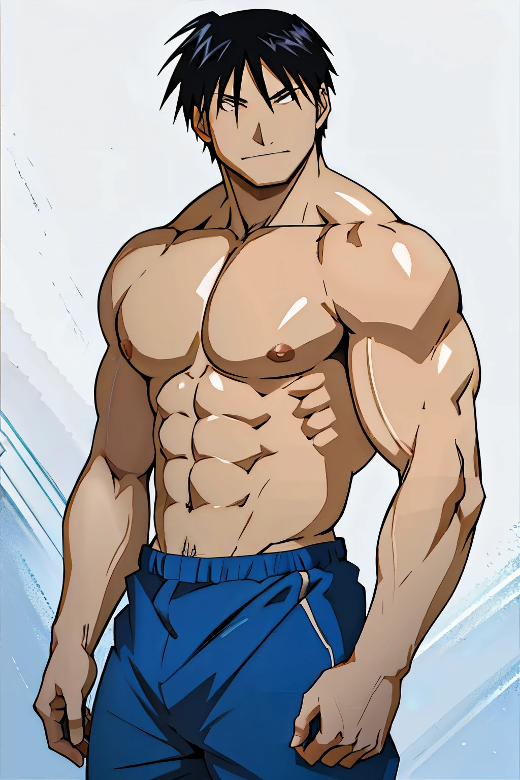 Roy Mustang from Full Metal Alchemist, shirtless, bodybuilder