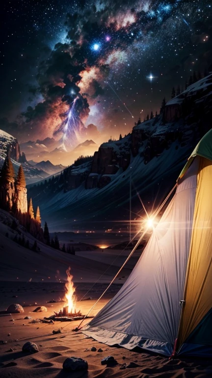 1male\(astronaut,wearing spacesuit,camping at moon\), BREAK ,background\(at moon,camping,tent,you can see planet earth,cosmic,space,small spaceship landing\), BREAK ,quality\(8k,wallpaper of extremely detailed CG unit, ​masterpiece,hight resolution,top-quality,top-quality real texture skin,hyper realisitic,increase the resolution,RAW photos,best qualtiy,highly detailed,the wallpaper,cinematic lighting,ray trace,golden ratio\),landscape,long shot