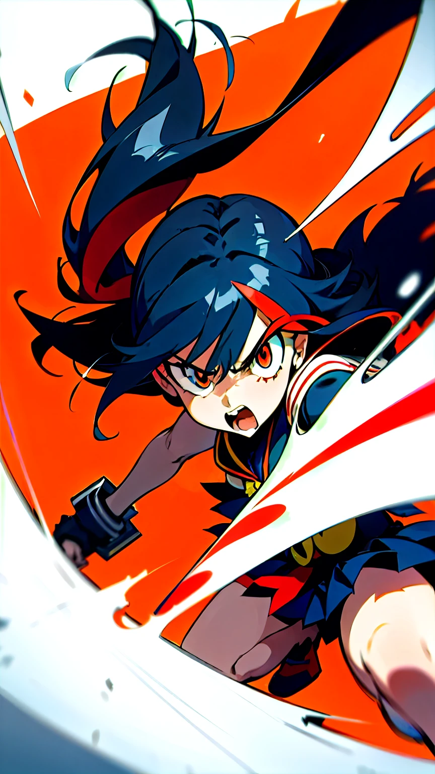 art poster girl[ Ryuko Matoi] anime "Kill la Kill" theme, anime style, graffiti style, maximalism style, wildstyle style