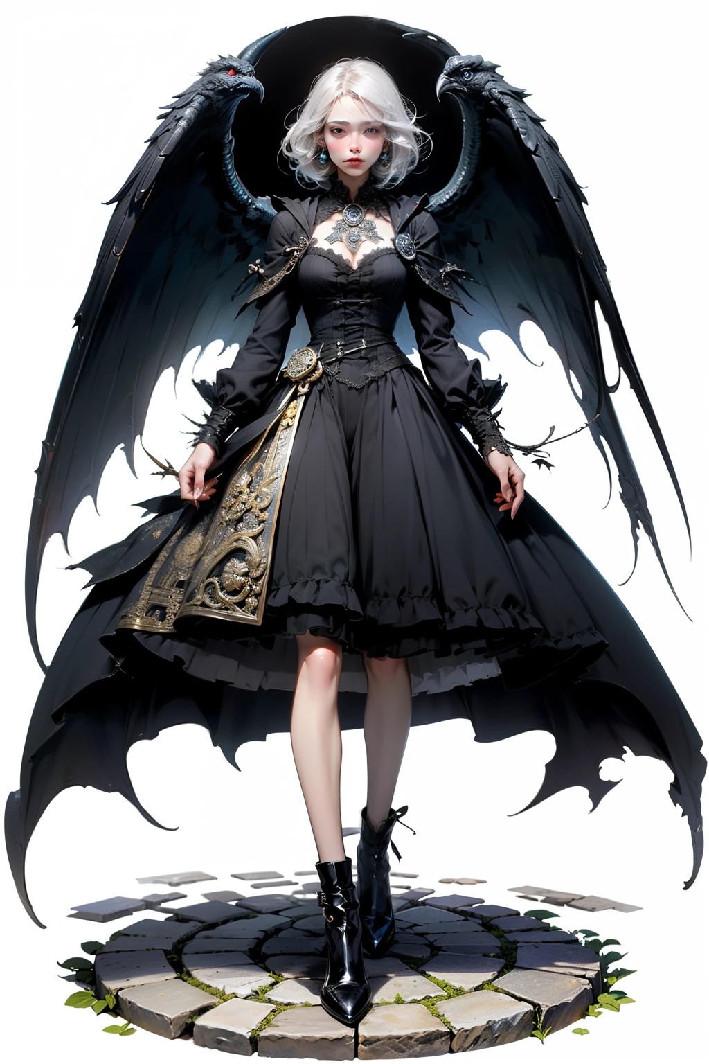 (((masutepiece, of the highest quality, super detailed))), hand drawn style, hand painted style, watercolour, sketch, a knight, white background, plain background, Bloodborne inspired, tatty Bloodborne attire, occult aesthetic, occult, tatty red and white clothing detailed and intricate steampunk and detailed gothic lolita (with a hood), diadems, long coat, Complex laced boots, Fluttering lace flared long knee length dress with frilly petticoats, long dress, knee length dress, pleated petticoats, lolita dress, petticoats gothic lolita, beautiful small breasts, (((( Highly detailed face))), small thin nose, Small thin lips mouth, (((Very sharp focused eyes))), Very large slit precision pale grey eyes that shine like jewels. very long eyelashes, Silver hair swaying in the wind, Emitting a dazzling light in a mandala pattern, white background, Very dramatic and cinematic lighting, tatty damaged old red and white clothing, full body, whole body, body, cosmic horror, grim dark