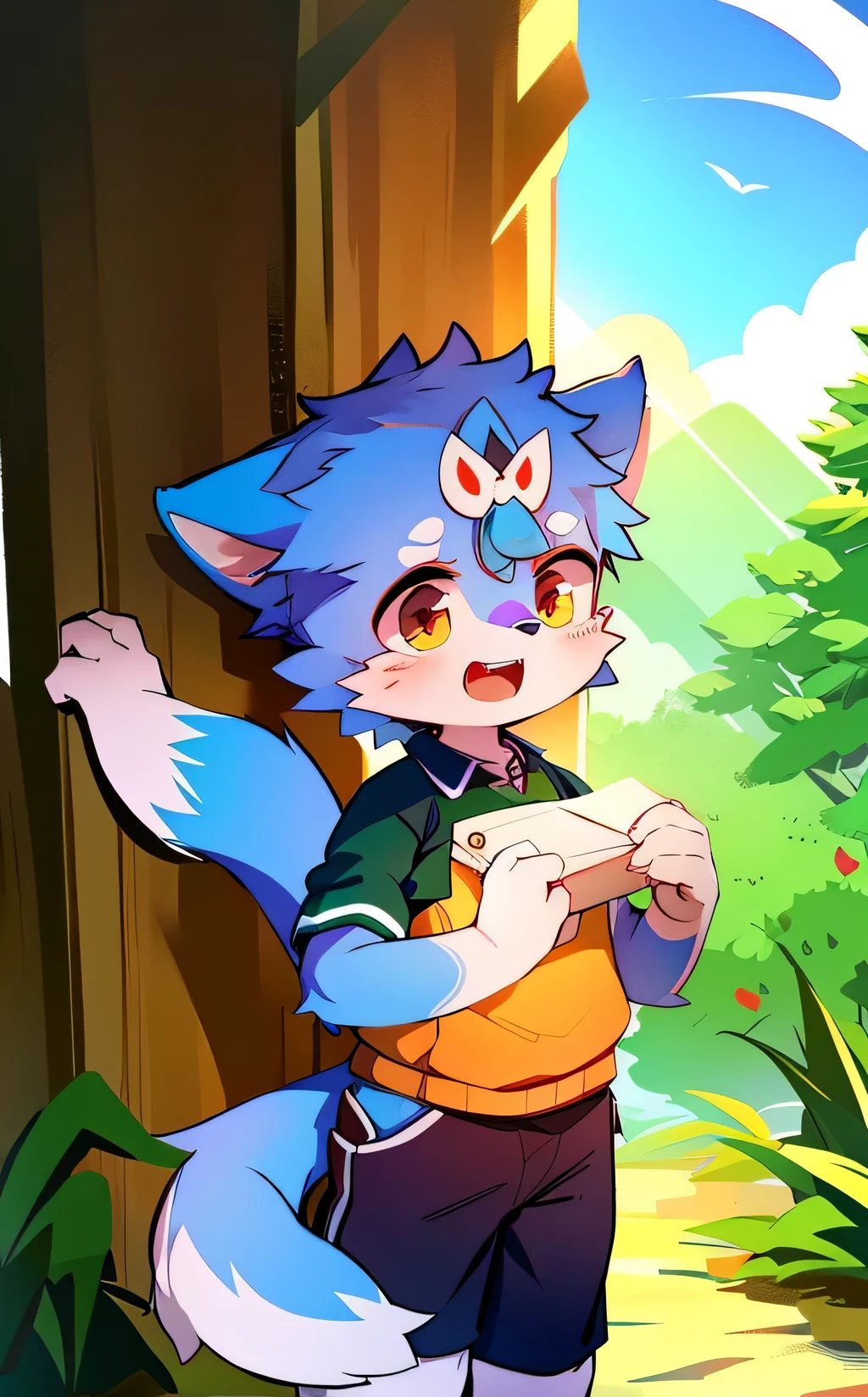 Blue fur, Canine, fox motif, boy, uniform, 