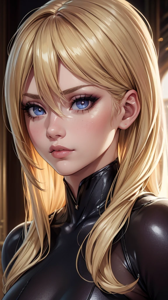 Realistic eyes, upper body picture, standing, beautiful lady, blonde hair, dark makeup, hyperdetailed photography, soft light, athletic body, realistic eyes, hyperdetailed eyes, hyper realistic, 16k eyes in focus upper body, very high quality image, extreme details of realism, ultra definition, 16k UHD,