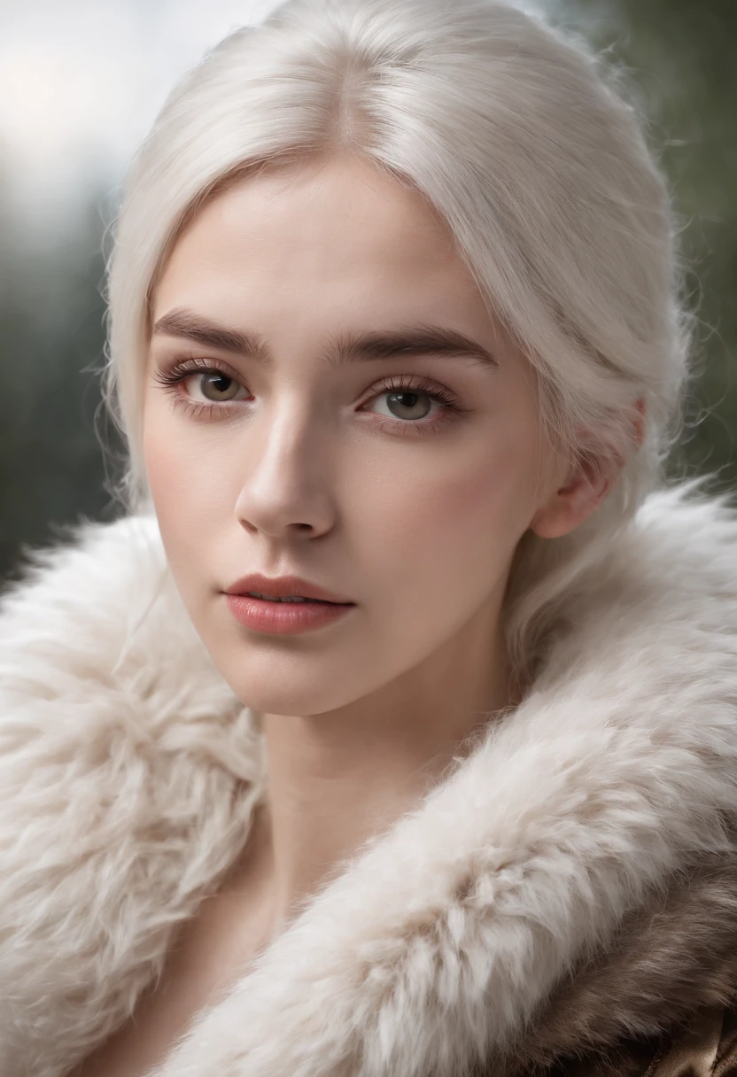 a young man, 20 years old, white hair, crown on head, wearing fur coat, studio lighting, Canon 18 lens, best quality, 8k, highres, masterpiece, ultra-detailed, realistic, photorealistic, photo-realistic, HDR, UHD, vivid colors, sharp focus, physically-based rendering, professional, detailed skin, detailed eyes, detailed lips, long eyelashes, portrait, realism