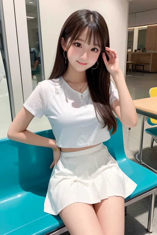 Cute Girls､Idol､high school girl､pure､White mini skirt､sit