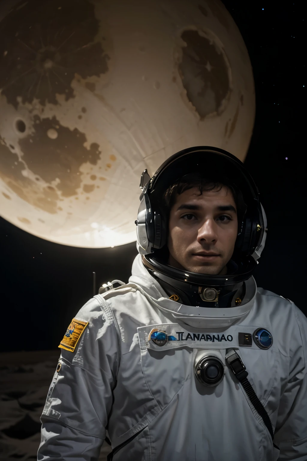 Astronauta sentado na lua olhando para a Terra tomando refrigerante