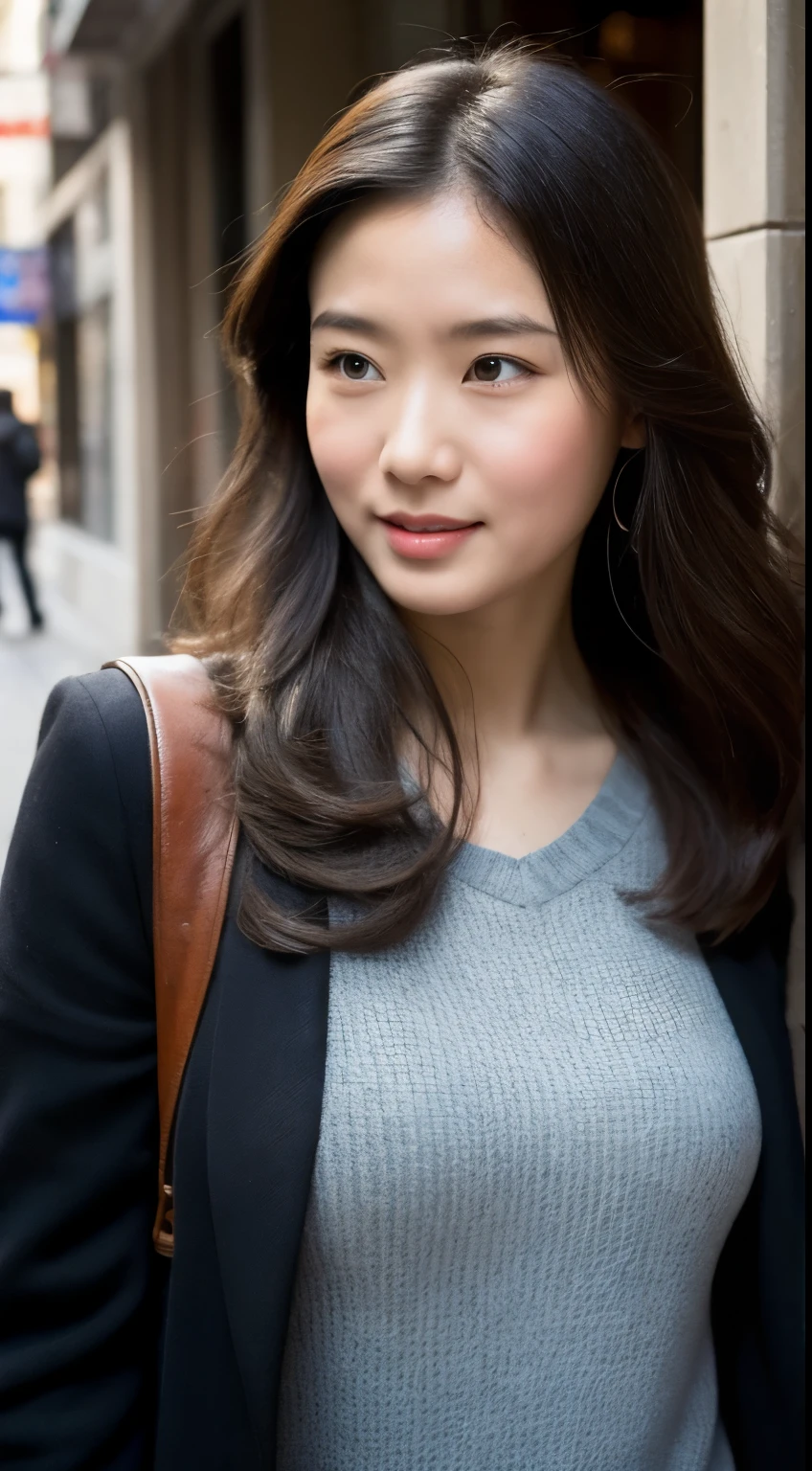 masterpiece, Best image quality, High resolution, solo, , 40 years, (Wrinkle:0.1), 1 person, bustling street, Chubby Coordination,Semi-long hair