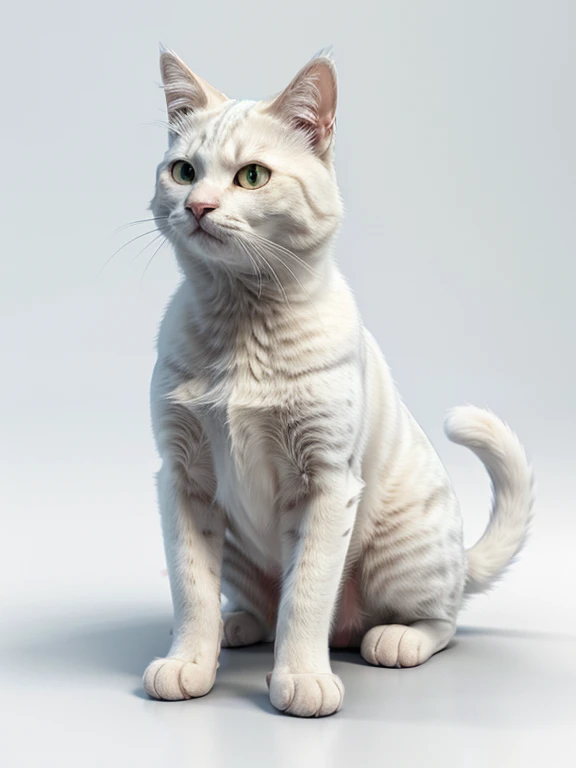 3D cartoon, 1 one funny adult cat, isolated. Solid white background. Full 4k quality, 8k quality, ultra quality, ultra resolution, ultra details.