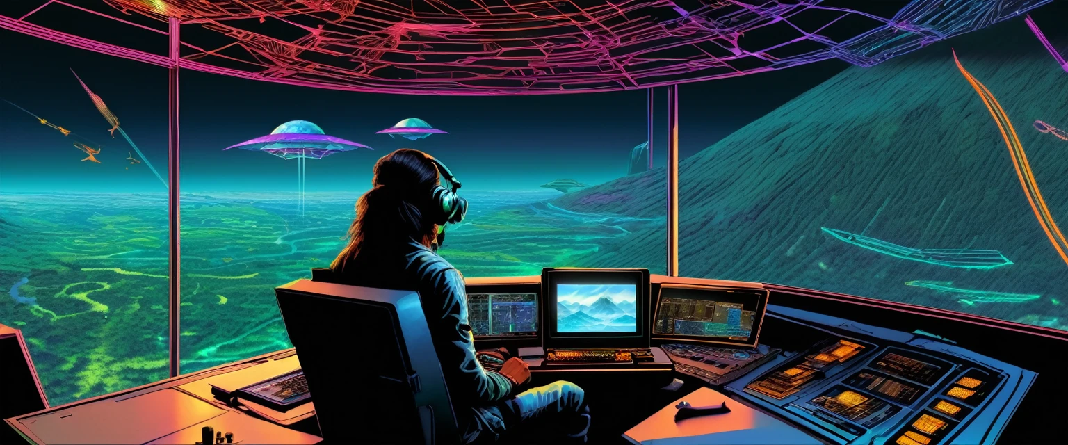 (( captura de tela de um jogo dos anos 90 , troca de criptomoedas, traders surrounded by floating holographic graphics, surfando nas ondas das fortunas digitais. , arte de pixel, Jogabilidade de 1996 )), in a neon-infused photo Nature of a nanotech construction Galactic horizon , 90s sci-fi , savana, SELVA, tundra, wetlands , corajoso , Neon-noir , Technological shaman , Quantum Interface ,