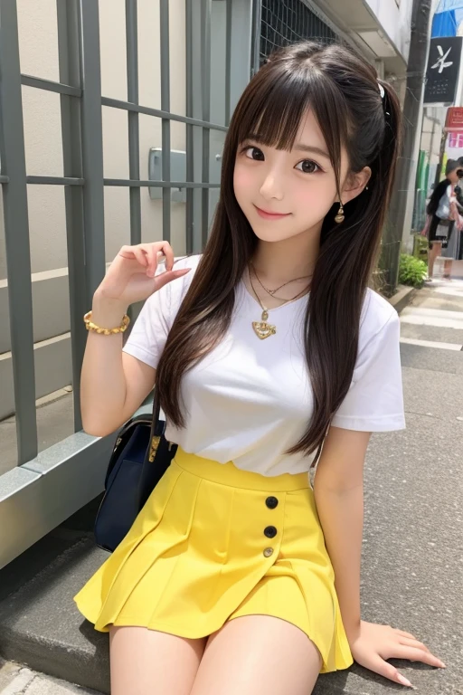 Cute Girls､Idol､high school girl､pure､Yellow mini skirt､sit