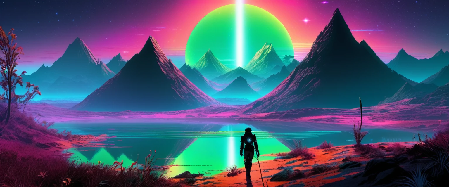 (( captura de tela de um jogo dos anos 90 , animes, universe floating holographic graphics, surfando nas ondas das fortunas digitais. , arte de pixel, Jogabilidade de 1996 )), in a neon-infused photo Nature of a nanotech construction Galactic horizon , 90s sci-fi , savana, SELVA, tundra, wetlands , corajoso , Neon-noir , Technological shaman , Quantum Interface ,