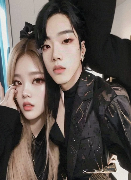 Araffe and a woman posing for a photo in a room., jossi de blackpink, tzuyu de dos veces, parque roseanne de blackpink, con negro, ✨🕌🌙, nixeu y sakimichan, kda y sam que, imagen filtrada, they are close to each other, jennie rosa negro, yammy, kim doyoung, con hiedra Jeon Jungkook de BTS