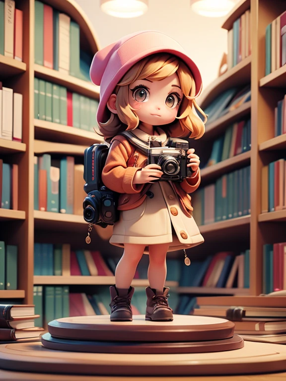 poster beaitiful and cutr girl wearing book and camera at the library