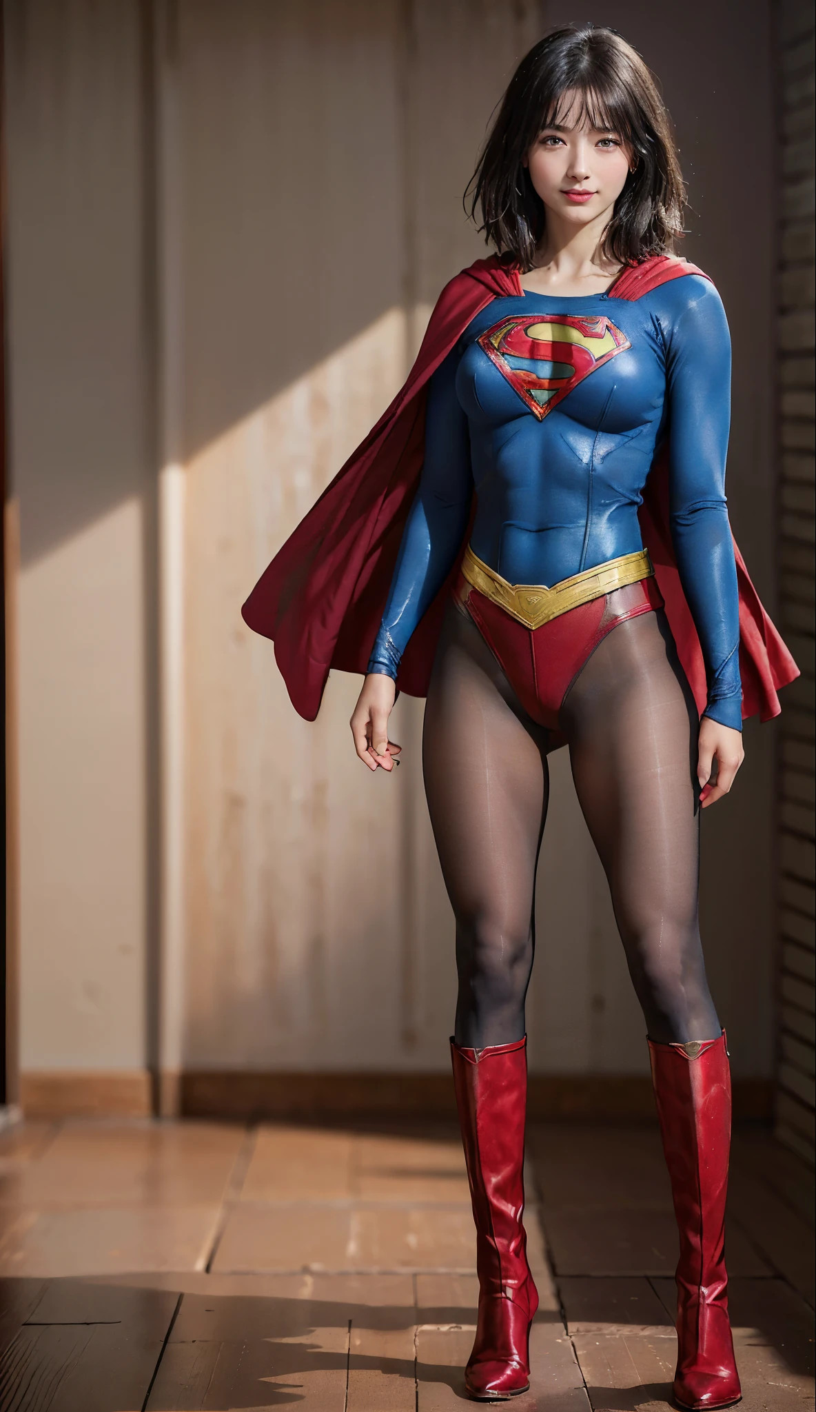 No background、(((Beautiful legs in black tights.)))、(((Legally express the beauty of your smile)))、((((Make the most of your original images)))、(((体にぴったりフィットするSupergirl Costume)))、(((Supergirl Costume)))、(((Beautiful Short Hair)))、(((She is winking cutely.)))、(((Please wear black tights....、Wear red boots)))、((Best image quality、8k))、((highest quality、8k、masterpiece:1.3))、(((Preserve background )))、Sharp focus:1.2、Beautiful woman with perfect figure:1.4、Slim Abs:1.2、Wet body:1.5、Highly detailed face and skin texture、8k