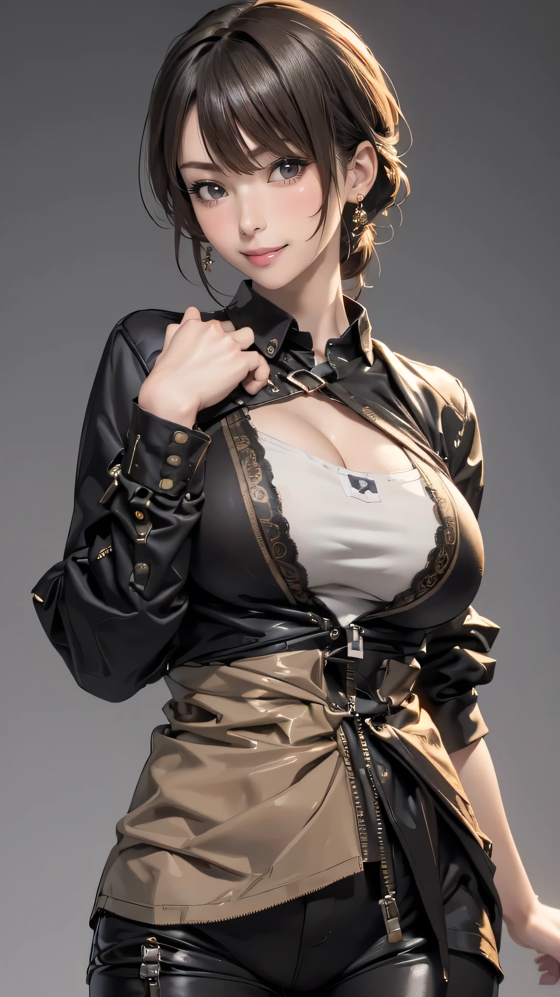 (random boyish fashion),(random pose),(random hairstyle),(large breasts:1.5),(Highest image quality, (8K), Ultra-realistic, Best Quality, High quality, High Definition, high quality texture, high detailing, Beautiful detailed, fine detailed, extremely details CG, Detailed texture, realistic representation of face, masterpiece, presence)