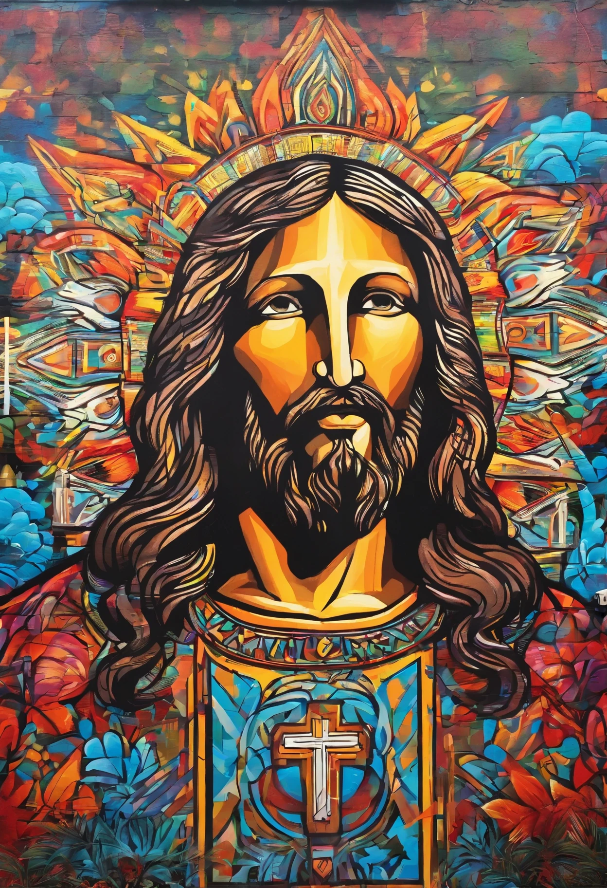 "Generate an image of Jesus in your profile, Capture in moments of deep prayer, Gently clasp your hands together,big cross."