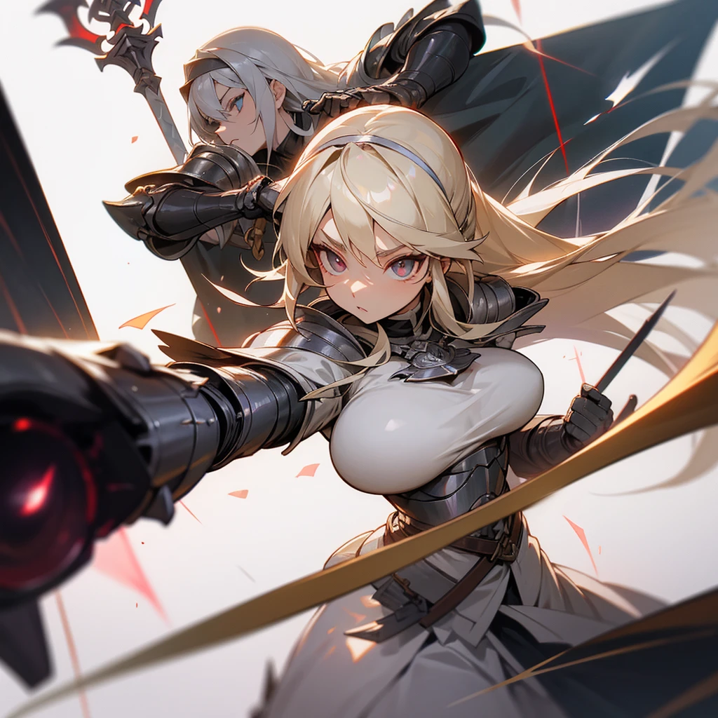 Sword Demon Eyes Roosevelt、Swift Sword、dynamic、Long Hair、Blonde、Silver Hair Band、Light Armor、Large breasts、Big eyes、stylish、Rapier