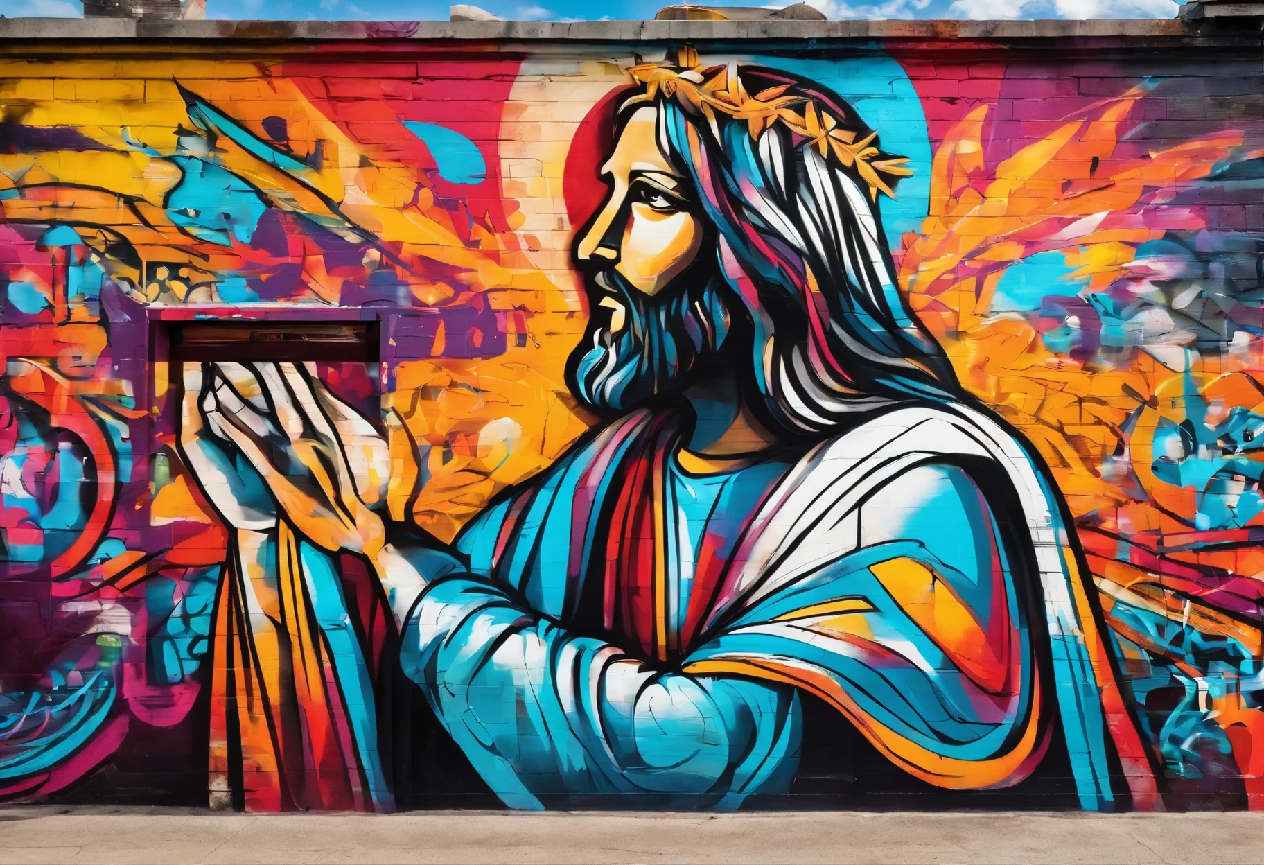 "Generate an image of Jesus in your profile, Capture in moments of deep prayer, Gently clasp your hands together,big cross."