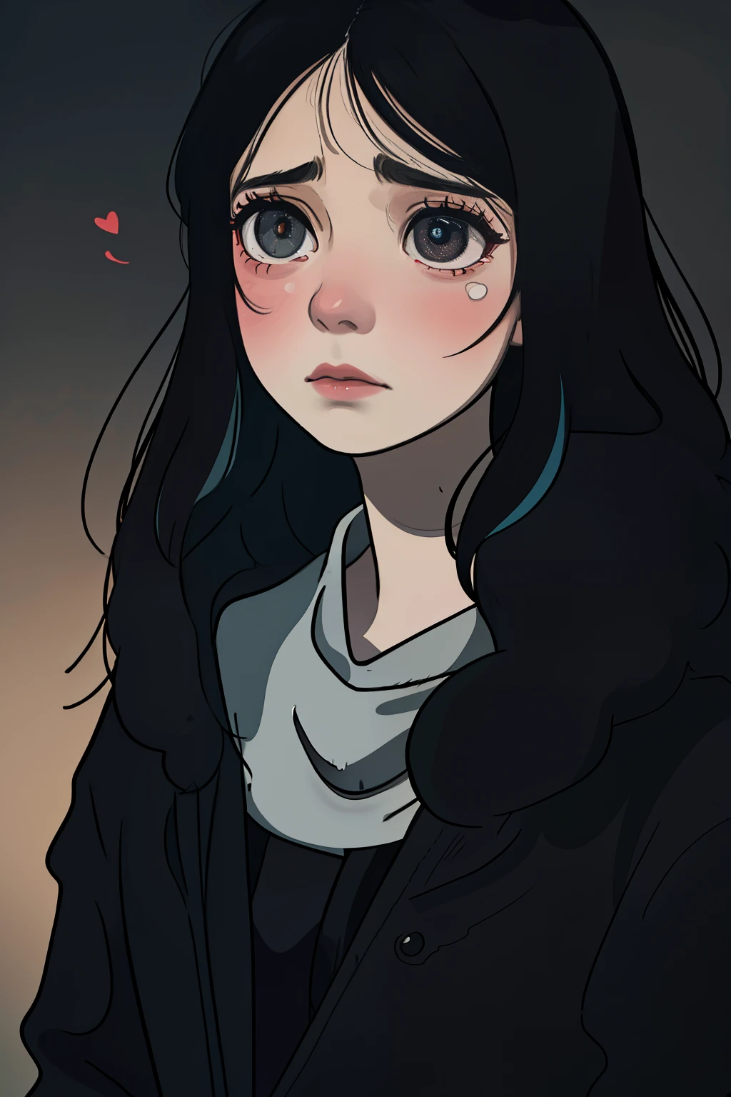Striking Vector Art: A Heart-Wrenching portrayal of a woman, her eyes brimming with unshed tears, a poignant display of sorrow caused by a man. The delicate, downturned lips whisper a silent tale of despair. Details are exceptionally crisp, each curve and line exuding a raw emotion, a testament to the painter's skill. Melancholy lashes cast shadows on her pallid cheeks, a stark contrast to the vivid colors that surround her. Soft focus and studio lighting subtly highlight the sorrow etched on her face, while the background melts into a blur, isolating her anguish. The artwork is rendered in muted,