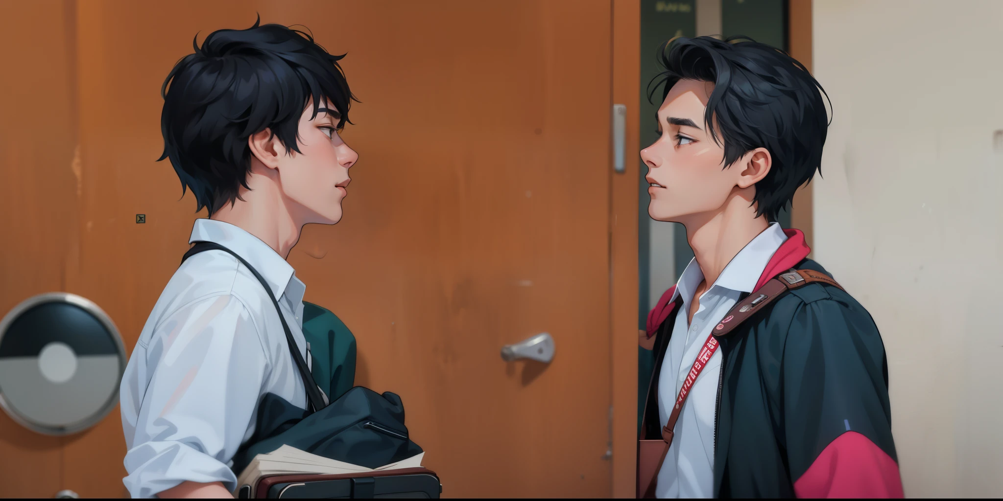 , they are at school, their hair is gray, they have their briefcase.