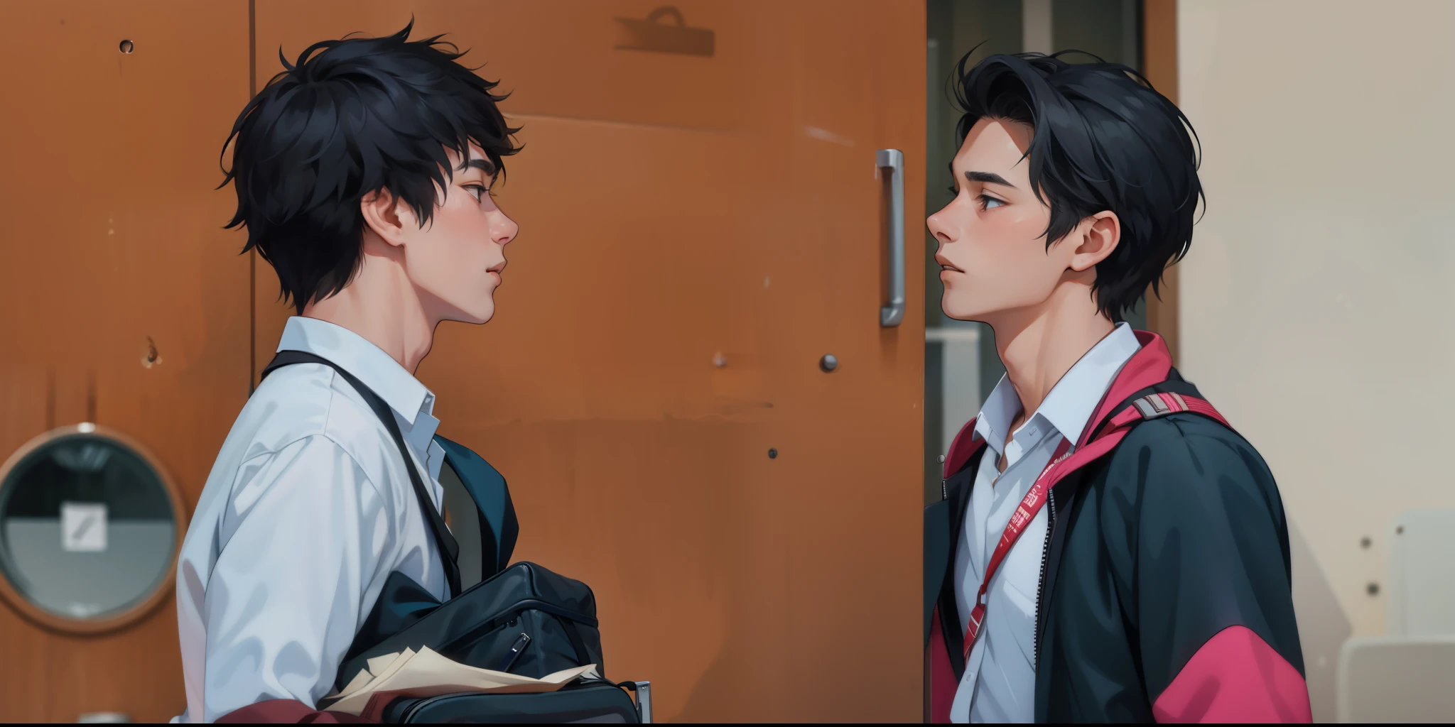 , they are at school, their hair is gray, they have their briefcase.