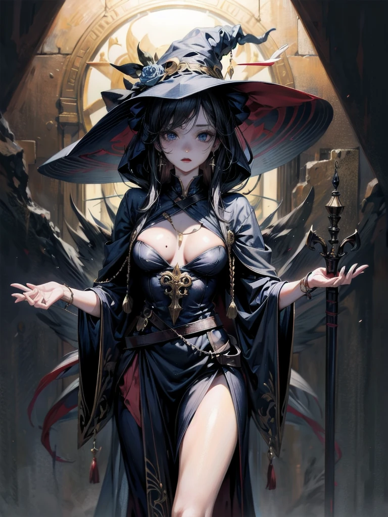 official art, unity 8k wallpaper, ultra detailed, beautiful and aesthetic, beautiful, masterpiece, best quality, (zentangle, mandala, tangle, entangle), Portrait Of Stunningly Beautiful Girl,  Petite, Delicate Beautiful Attractive Face With Alluring Sharp Red Eyes, Sharp Eyebrows, Sadness Grieving, Closed Mouth, Small Breasts, Layered Medium Twintail Black Hair, Blush Eyeshadow, Thick Eyelashes, Rollable Fedora Hat, platform footwear,Black Frill Hem Shirt Dress, Thigh Highs, At Night, full body, white background, moody lighting, glow, glowing, mysterious, mystical, magical, rim lighting, gorgeous, vibrant, psychedelic, colorful, intricate, elegant, sharp focus, highly detailed, digital painting, concept art, matte, masterpiece, Hyper detailed ultra sharp, vibrant aesthetic, bloodwave, colorful, psychedelic, ornate, intricate, digital painting, concept art, smooth, sharp focus, illustration, beautiful female,