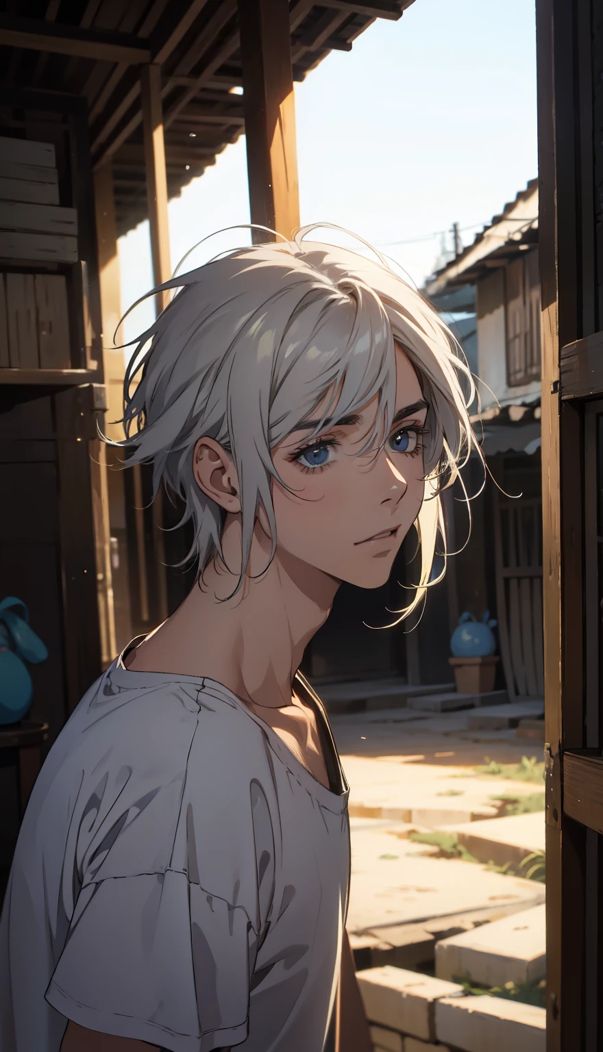 Menino, cabelo crespo, de favela, High definition, droopy eyes, Mansion, high lighting, baixo contraste, animation,