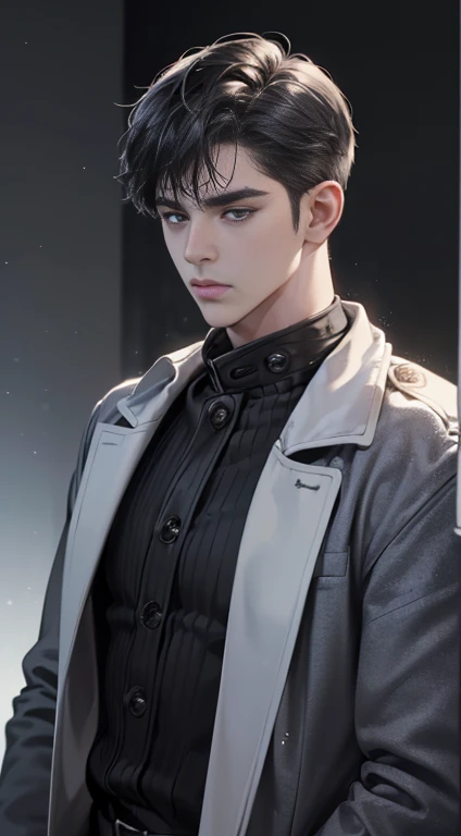 (best quality, masterpiece, 8 thousand, realistic, cinematic lighting, 1:4 HDR images, very detailed, beautiful photoature man, very handsome, ((cold expression)), black short hair, black eye, A perfect face without any mistakes, ((Buttoning my jacket, chief executive))