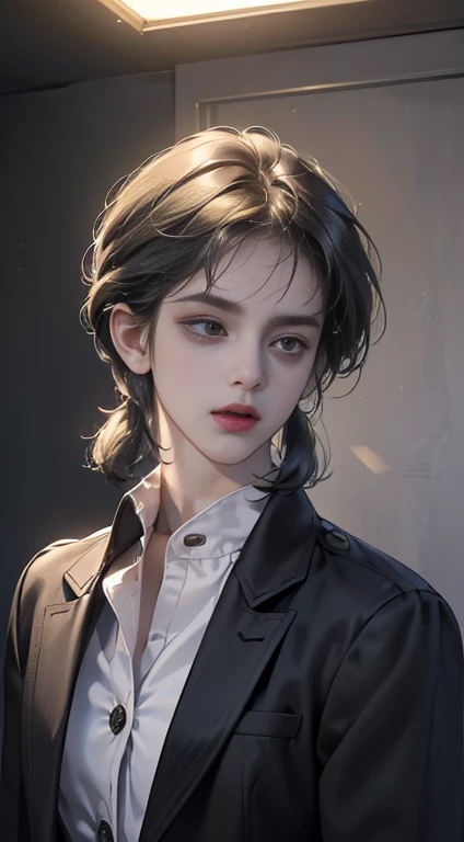 (best quality, masterpiece, 8 thousand, realistic, cinematic lighting, 1:4 HDR images, very detailed, beautiful photoature man, very handsome, ((cold expression)), black short hair, black eye, A perfect face without any mistakes, ((Buttoning my jacket, chief executive))