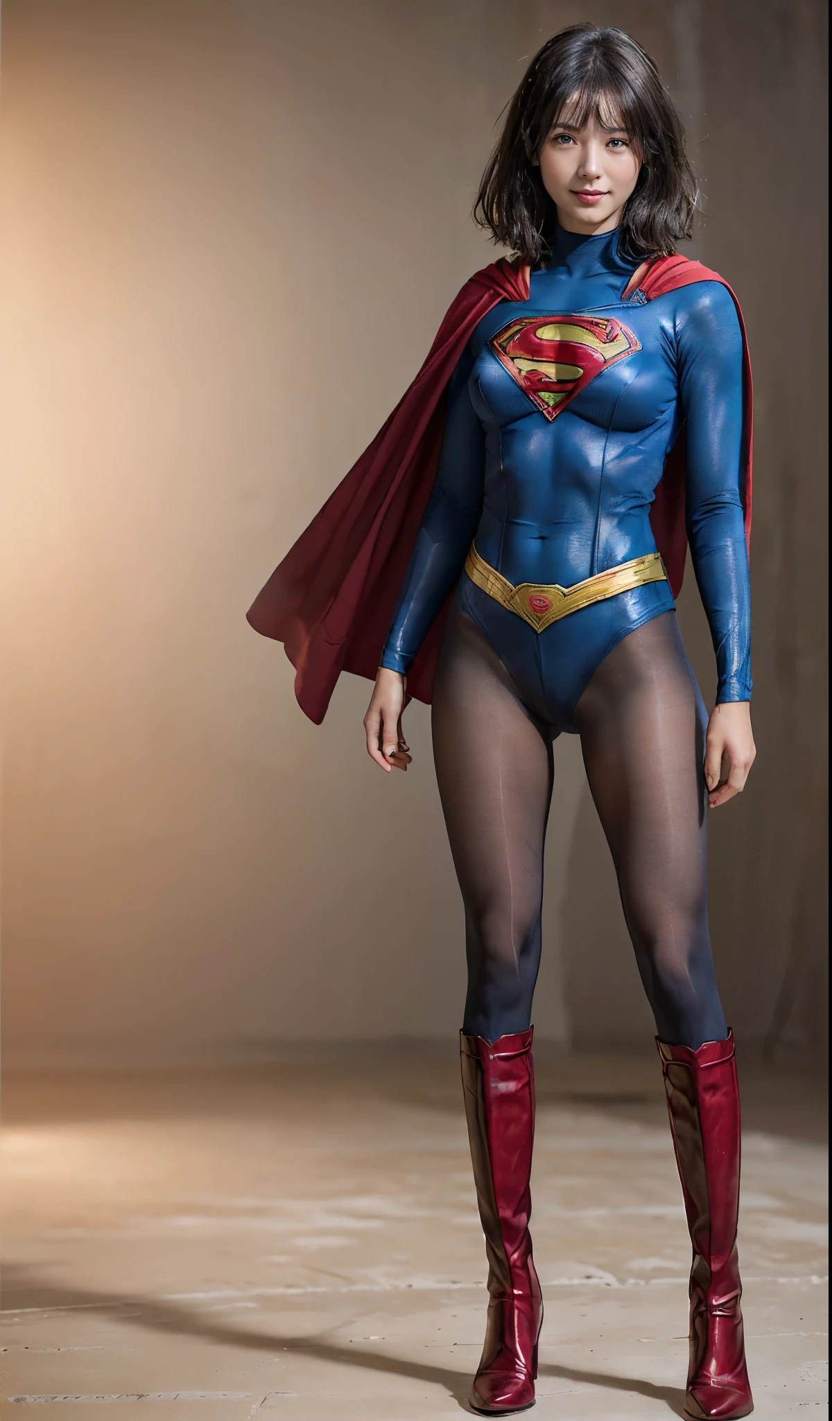 No background、(((Beautiful legs in black tights.)))、(((Legally express the beauty of your smile)))、((((Make the most of your original images)))、(((体にぴったりフィットするSupergirl Costume)))、(((Supergirl Costume)))、(((Beautiful Short Hair)))、(((She is winking cutely.)))、(((Please wear black tights....、Wear red boots)))、((Best image quality、8k))、((highest quality、8k、masterpiece:1.3))、(((Preserve background )))、Sharp focus:1.2、Beautiful woman with perfect figure:1.4、Slim Abs:1.2、Wet body:1.5、Highly detailed face and skin texture、8k