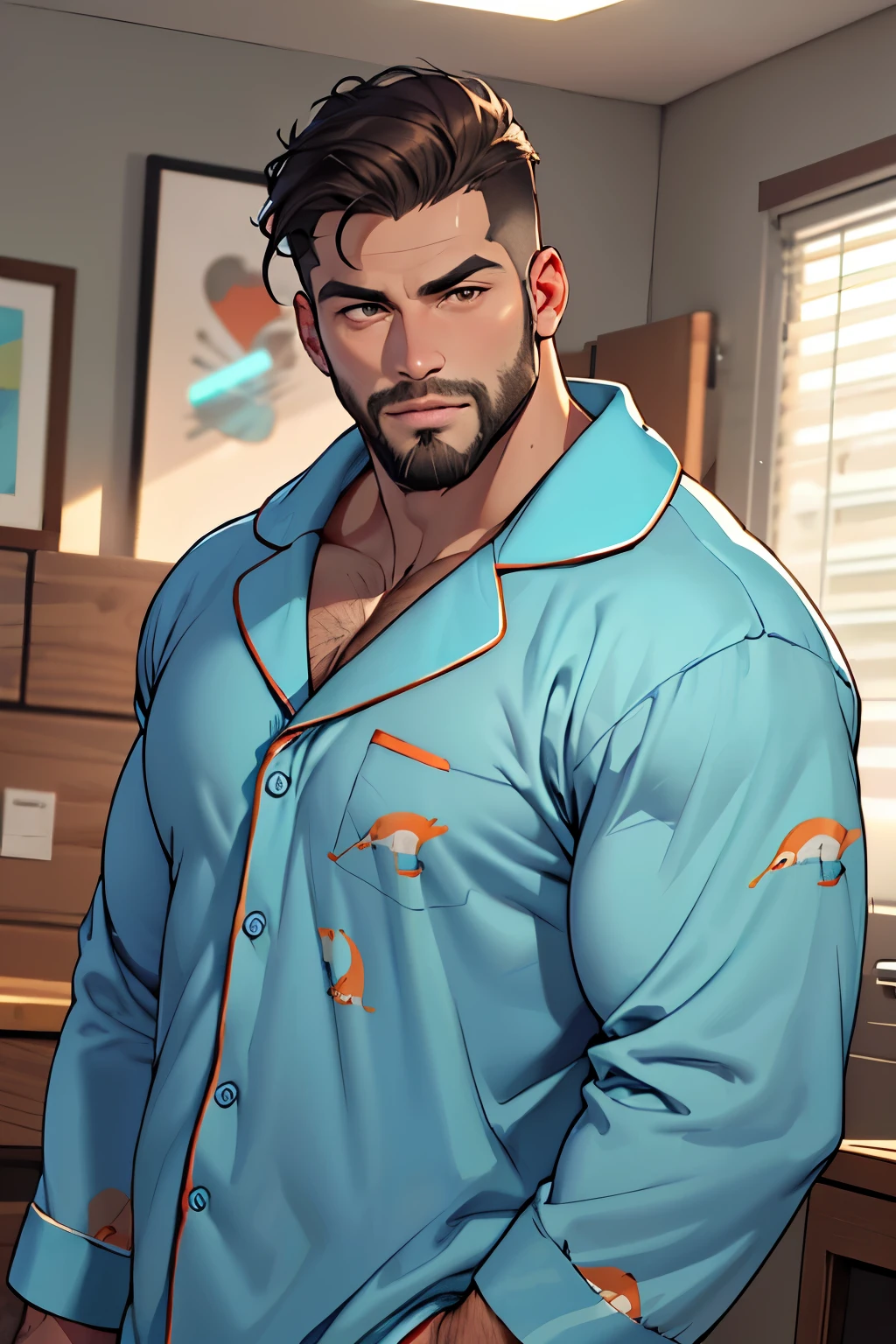 ((melhor qualidade)), ((Obra de arte)), (detalhado), rosto perfeito muscle Man, Beard Orange ,Wearing clothe Puppy pajama