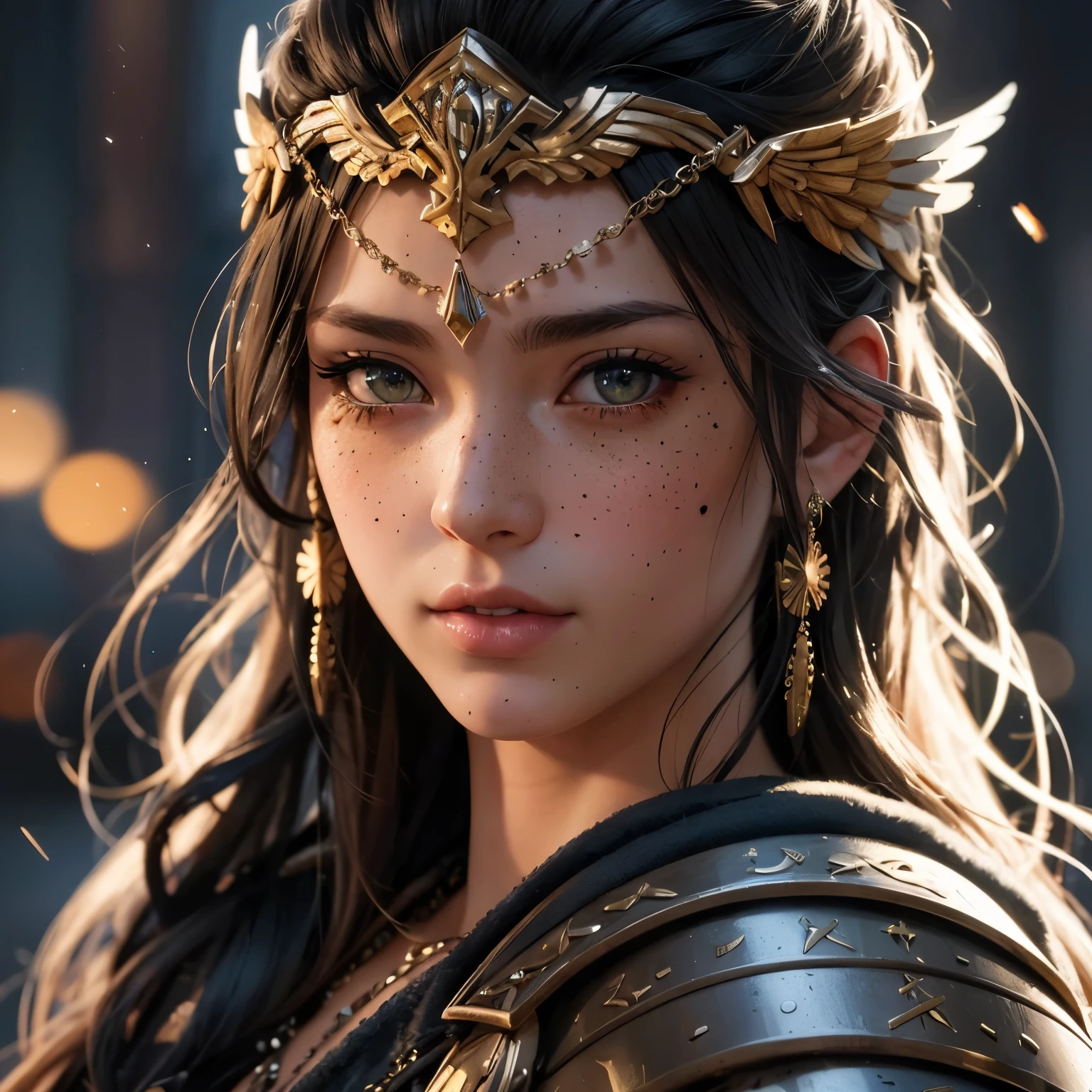 2.5D CGI anime fantasy portrait artwork (valkyrie style full body) ultra detailed artistic photography, extremely highly detailed gorgeous face ((face with lots of freckles)), backlit, glowing, ultra high definition, 8k, unreal engine 5, unity, ultra sharp focus, DSLR, 4k, glamorous, glimmer, brush strokes, smooth, intricate artwork masterpiece, golden ratio, epic, trending on cgsociety, cinematic character render, ultra high quality mode photorealistic, intricate insany details, oil on canvas.