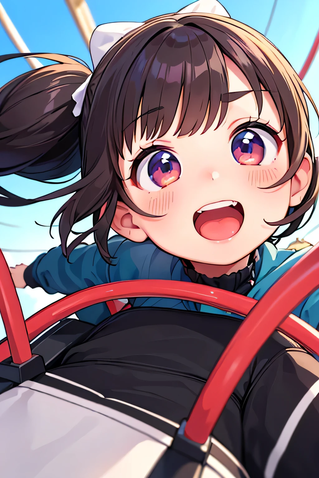 highest quality、High resolution、Detailed Background、(Beautiful face in every detail:1.4)、Anatomically correct、Hide your hands、(Detailed facial expressions)、(Detailed eyes:1.2)、(Detailed eyes:1.2)、Teenage beauty、(Three Women)、(Highly detailed face:1.4)、Cute hair colour、Bobcut、ponytail、Twin tails、well-groomed eyebrows、Powerful images and realistic depictions、Create a sense of realism、Expressions of excitement and joy、A powerful angle、
(A girl screaming with excitement and joy on a thrilling ride:1.5)、
A roller coaster that descends at a right angle down a cliff over 100 meters high、
As if defying gravity, I suddenly fell and my heart started pounding.、
In the next moment, the coaster changes direction horizontally and makes a huge 360-degree loop, flying through the air.、The passengers felt as if their bodies were being torn apart vertically and horizontally, and they couldn't stop screaming.、
With each turn, I feel like I'm being crushed by the intense acceleration and centrifugal force that runs through my entire body.、After a moment of fear and danger, you will be filled with a sense of exhilaration and accomplishment.