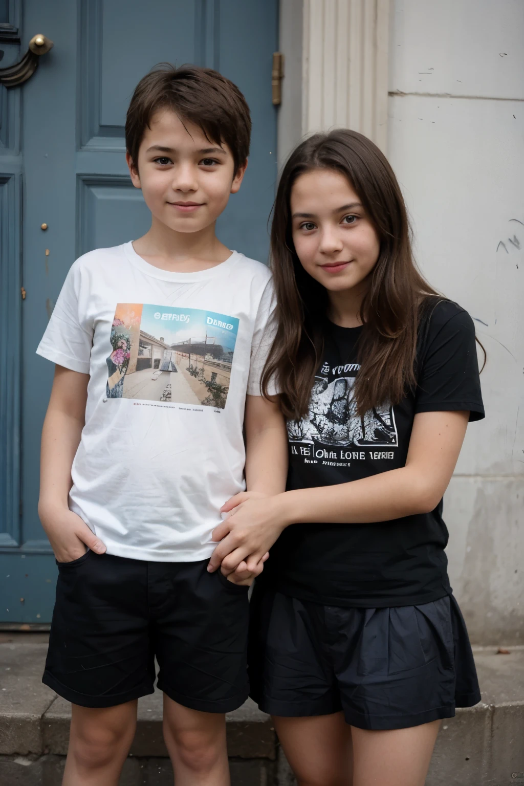 photograph of a 10-year-old boy and 1-year-old brunette girl