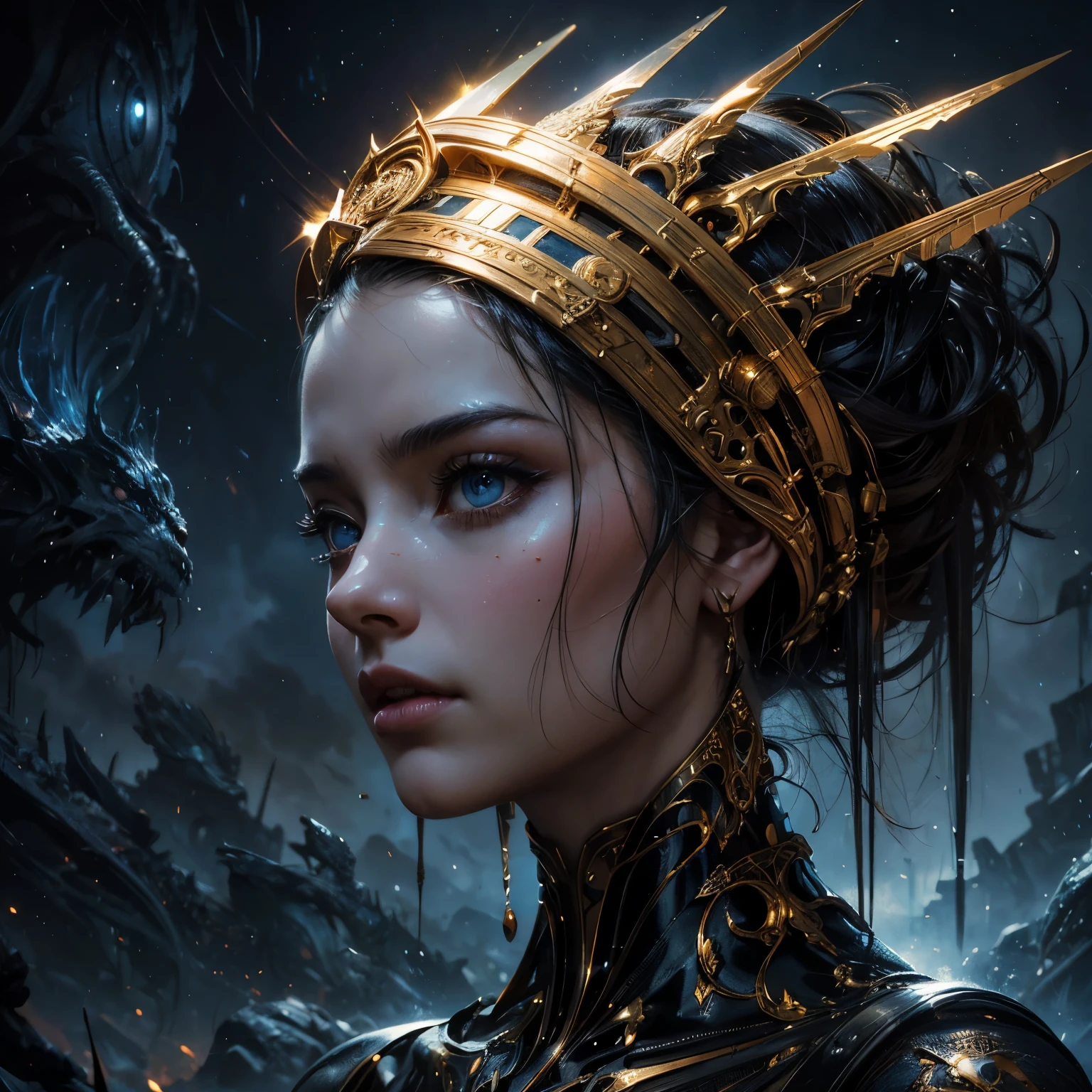 2.5D CGI anime fantasy portrait artwork ultra detailed artistic photography, midnight aura, night sky, detailed gorgeous face, dreamy, glowing, backlit, glamour, glimmer, shadows, oil on canvas, brush strokes, smooth, ultra high definition, 8k, unreal engine 5, ultra sharp focus, art by alberto seveso, artgerm, loish, sf, intricate artwork masterpiece, ominous, matte painting movie poster, golden ratio, trending on cgsociety, intricate, epic, trending on artstation, by artgerm, h. r. giger and beksinski, highly detailed, vibrant, production cinematic character render, ultra high quality model