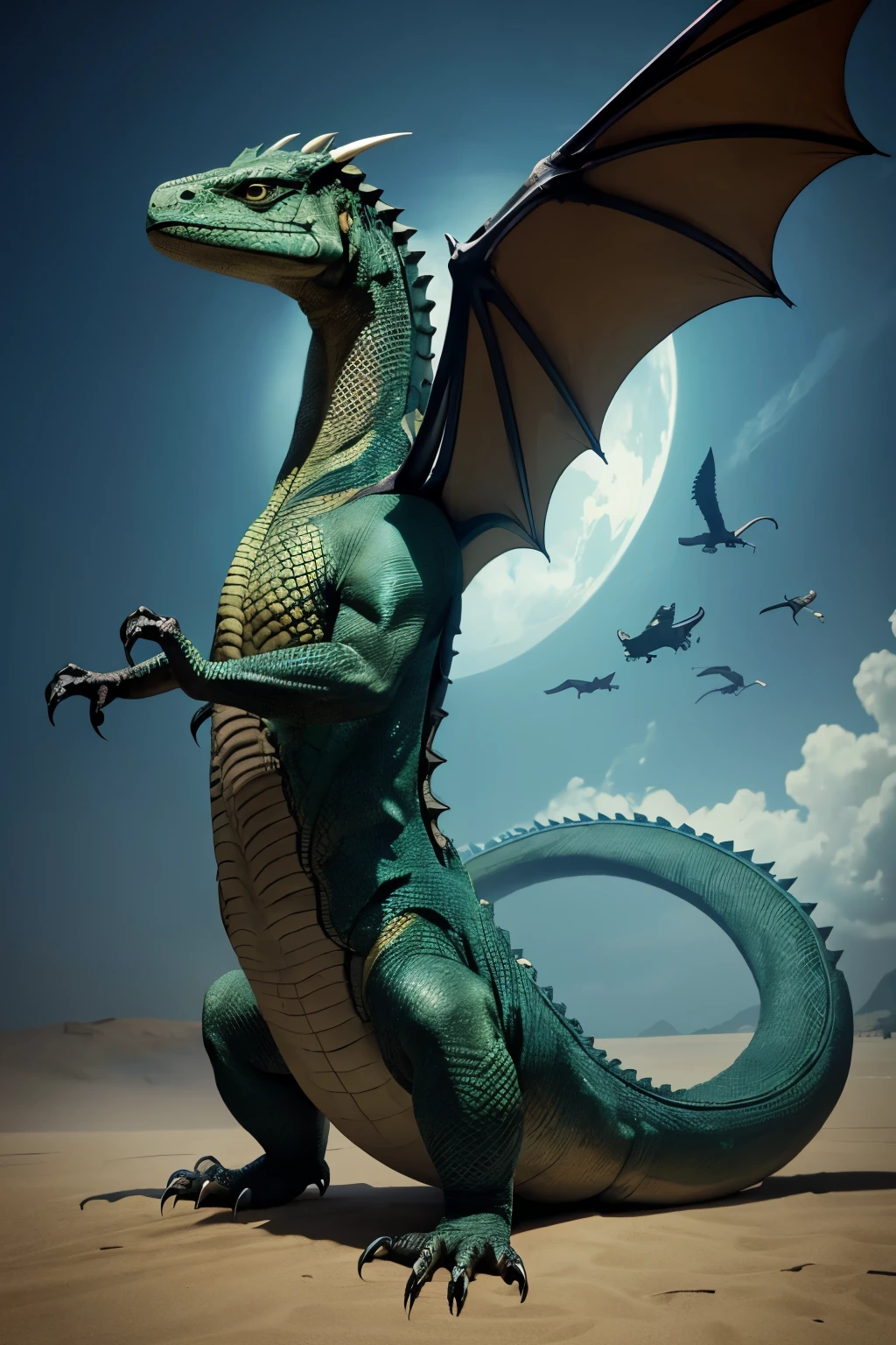 creature with the head of a Komodo dragon and the wings of a dragon. It is strong and fast