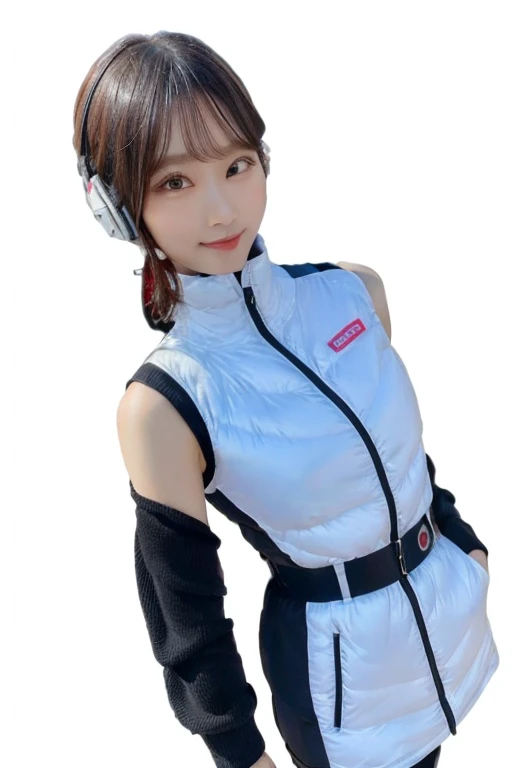 An innocent 20-year-old girl、((White tank top, Dramatic Pose)),smile,BREAK (Spacecraft control room background):2,、BREAK RAW Photos, (8k、highest quality、masterpiece:1.2)、(Intricate details:1.4)、(Photorealistic:1.4)、Octane Rendering、Complex 3D rendering with ultra-detail, Studio Soft Light, Rim Light, Vivid details, Super Detail, Realistic skin texture, Detailed aspect, Beautiful details in the eyes, Highly detailed CG Unity 16k wallpaper, compensate, (Detailed Background:1.2), Glowing Skin, whole body、(astrovest):2,(black long sleeves):5,headphone,smartwatch,((Standing with hands behind back、Leaning forward、Angle from above))