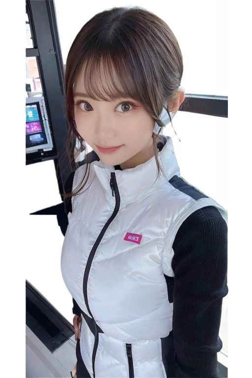 An innocent 20-year-old girl、((White tank top, Dramatic Pose)),smile,BREAK (Spacecraft control room background):2,、BREAK RAW Photos, (8k、highest quality、masterpiece:1.2)、(Intricate details:1.4)、(Photorealistic:1.4)、Octane Rendering、Complex 3D rendering with ultra-detail, Studio Soft Light, Rim Light, Vivid details, Super Detail, Realistic skin texture, Detailed aspect, Beautiful details in the eyes, Highly detailed CG Unity 16k wallpaper, compensate, (Detailed Background:1.2), Glowing Skin, whole body、(astrovest):2,(black long sleeves):5,headphone,smartwatch,((Standing with hands behind back、Leaning forward、Angle from above))